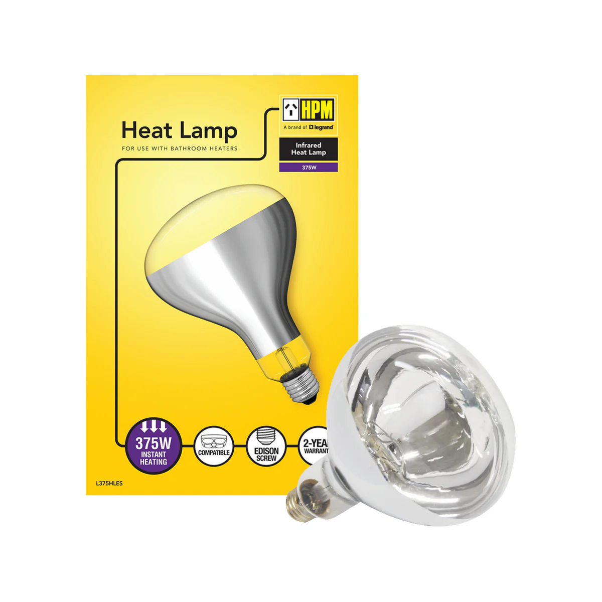 HPM Infrared Heat Lamp 375W Glass Instant Warmth Bathroom Heater