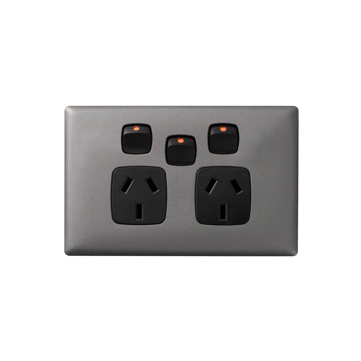 HPM Linea Double Powerpoint with Extra Switch - 2 Outlets - 127mm x 82mm - Gun Metal Black