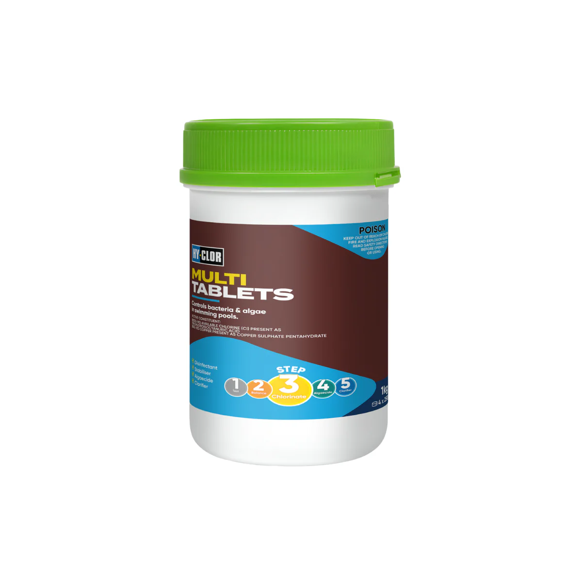 Hy-Clor 1kg Multi Swimming Pool Tablets - Trichloroisocyanuric Acid - Slow Dissolving - Algae Protection