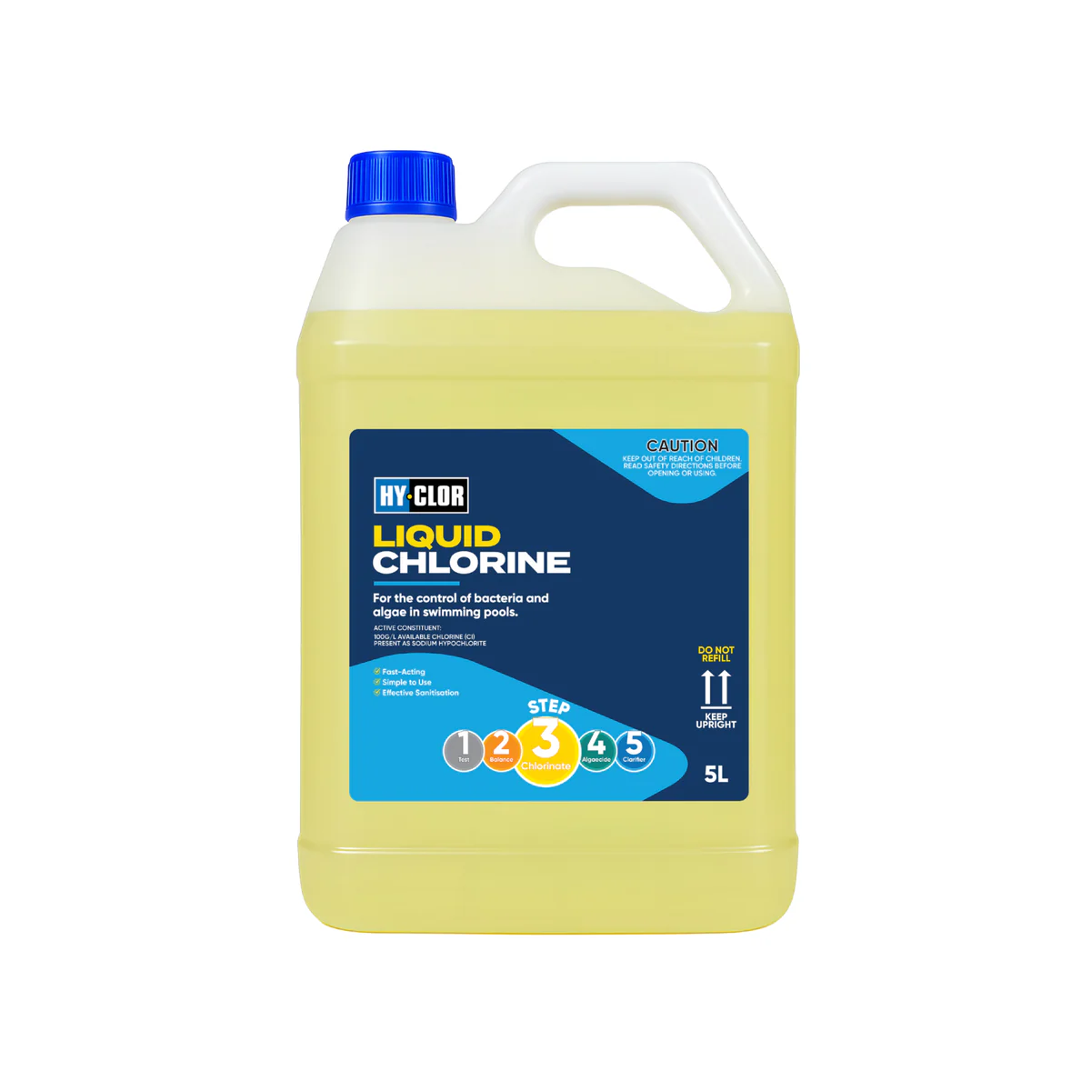 Hy Clor Liquid Chlorine 5L Sodium Hypochlorite Kills Algae Bacteria