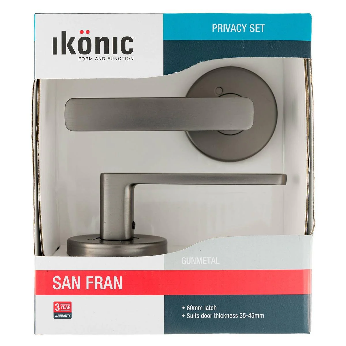 Ikonic Gunmetal San Fran Privacy Lever Set - 60mm Latch - 1 Pack