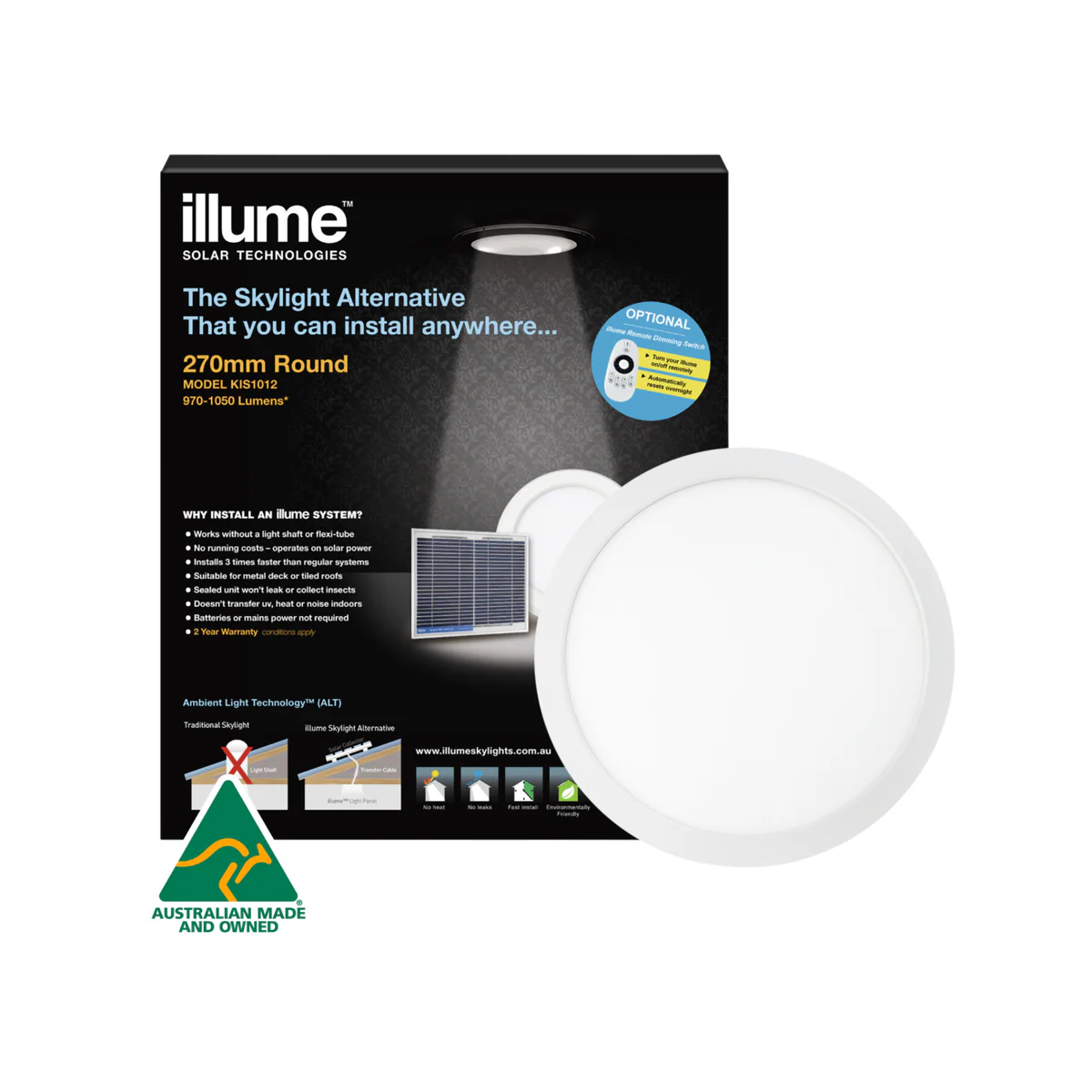 Illume 270mm Round Flush Mount Skylight Alternative - Aluminium - No Heat Transfer