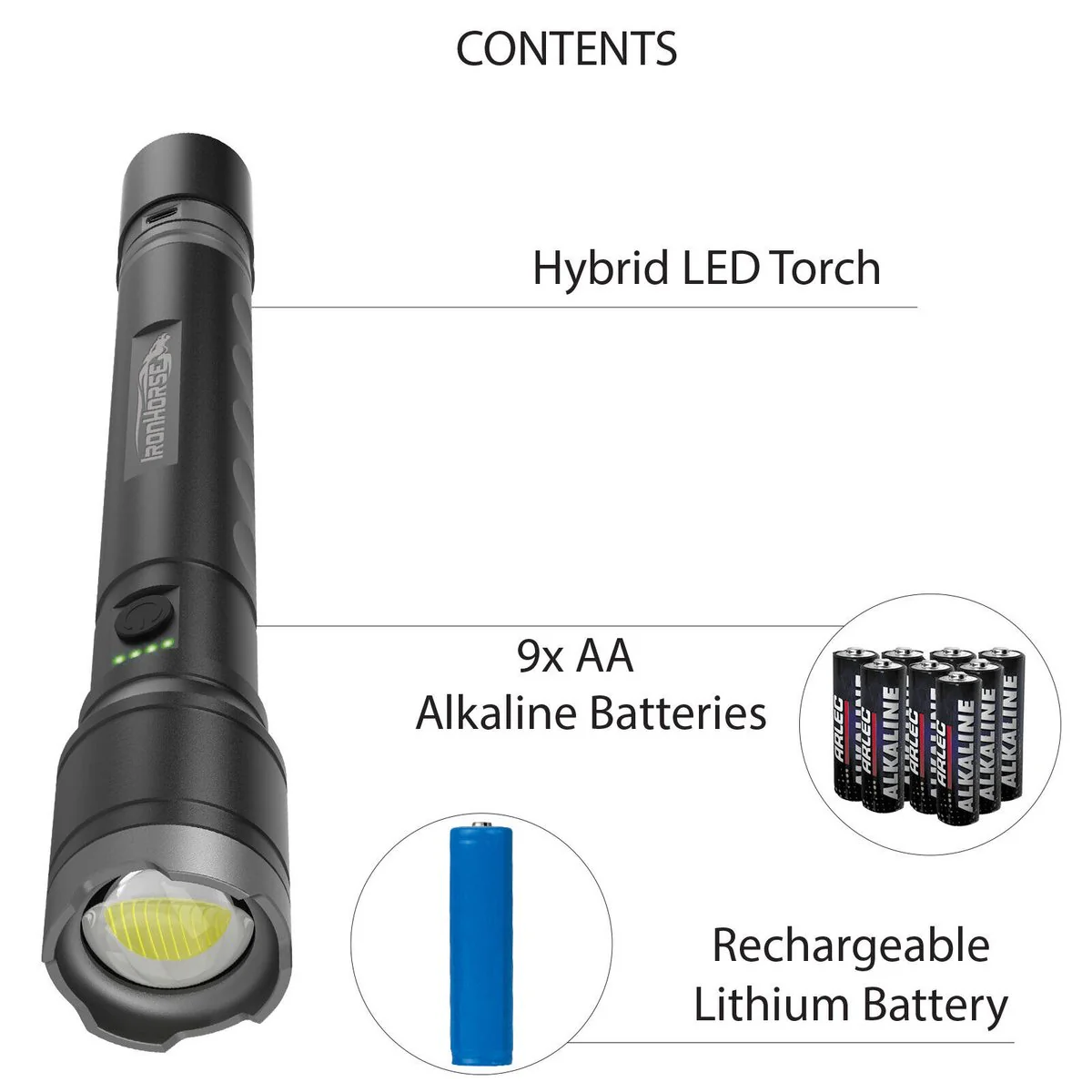 Ironhorse 4000lm Premium Hybrid Torch Flashlight - Rechargeable - Black - Image 3