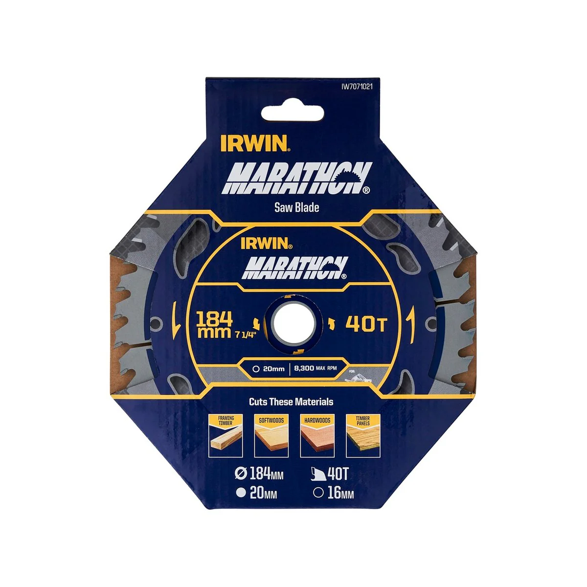 Irwin 184mm 40t Marathon Circular Saw Blade - Tungsten Carbide - Durable - Image 2