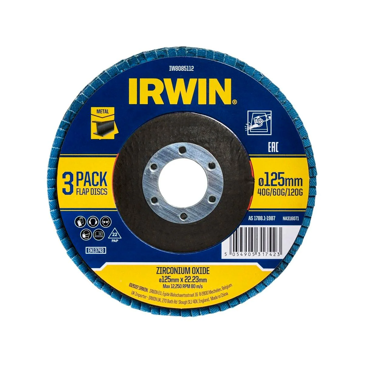 Irwin 3 Piece Flap Wheel Set - 125mm Zirconia - Durable for Metalworking