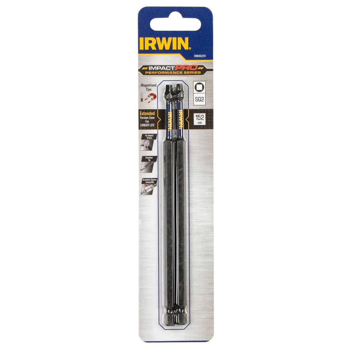 Irwin Impact Bits - 152mm SQ2 - Magnetised - High Strength - 2 Pack