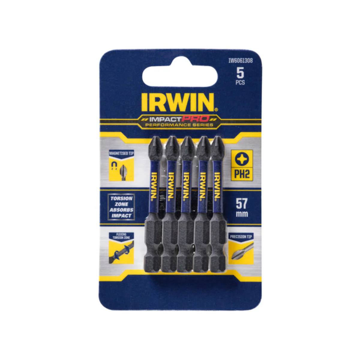 Irwin Impact Bits - 57mm - Magnetised - High Torque Performance - 5 Pack