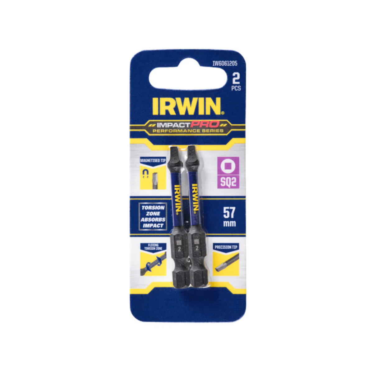 Irwin Impact Bits - 57mm SQ2 - Magnetised - High Strength - 2 Pack