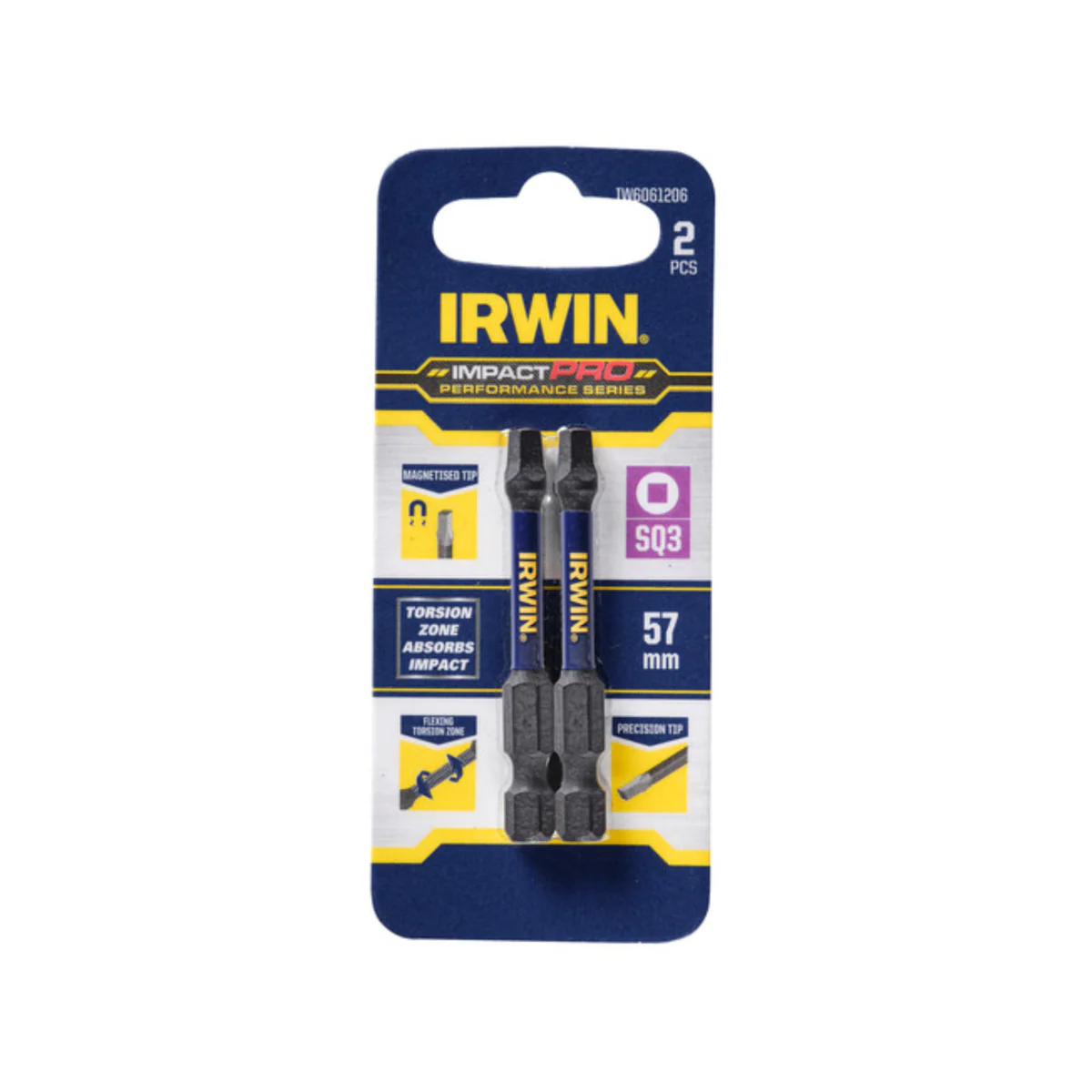 Irwin Impact Bits - 57mm SQ3 - Magnetised - High Strength - 2 Pack