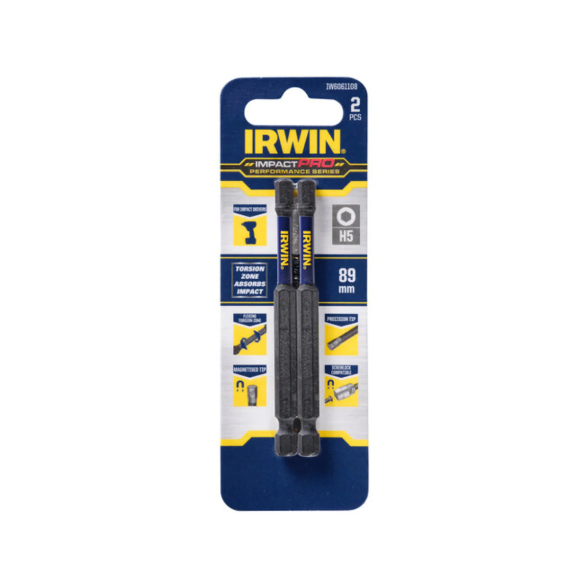 Irwin Impact Bits - 89mm - Magnetised - High Strength - 2 Pack