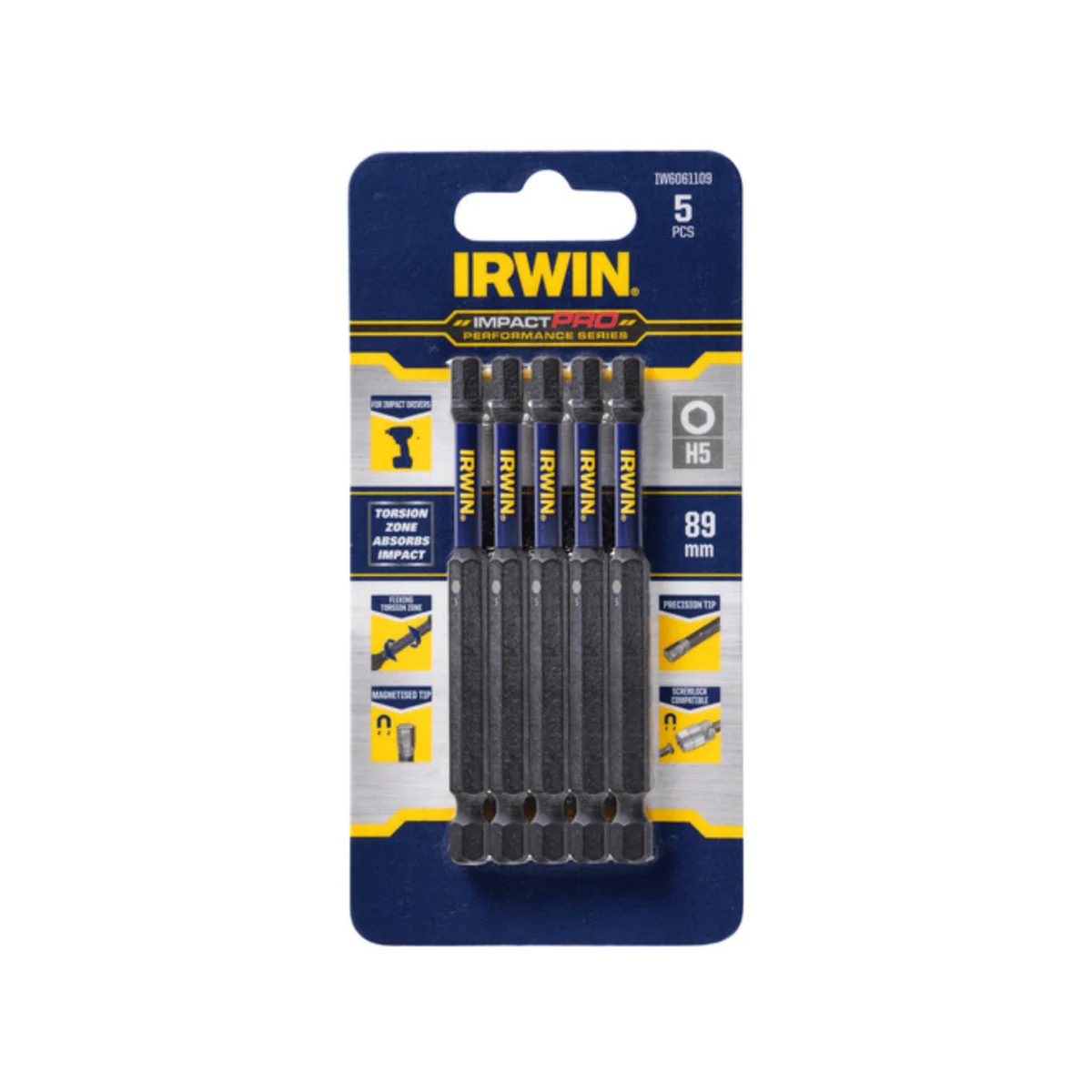 Irwin Impact Bits - 89mm - Magnetised - High Strength - 5 Pack