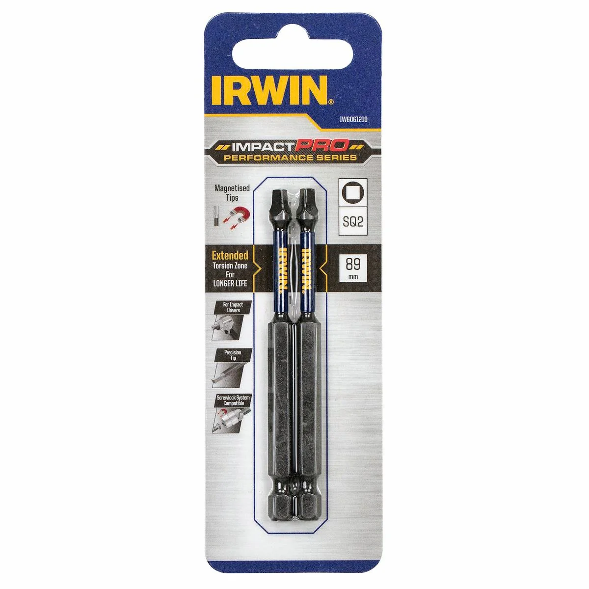 Irwin Impact Bits - 89mm SQ2 - Magnetised - High Strength - 2 Pack