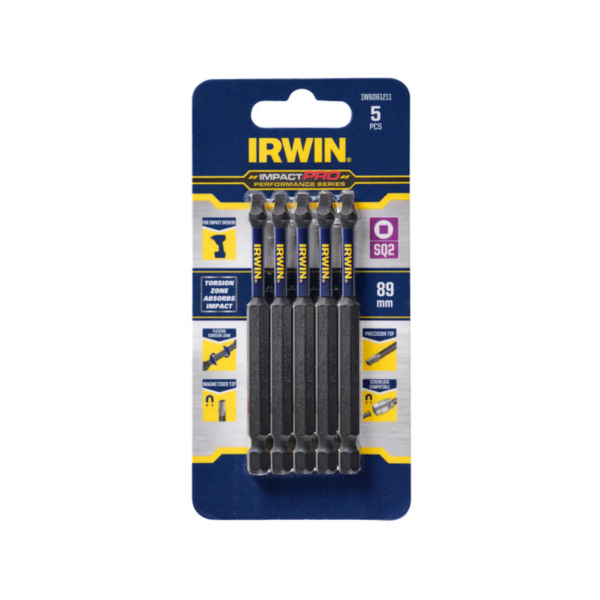 Irwin Impact Bits - 89mm SQ2 - Magnetised - High Strength - 5 Pack