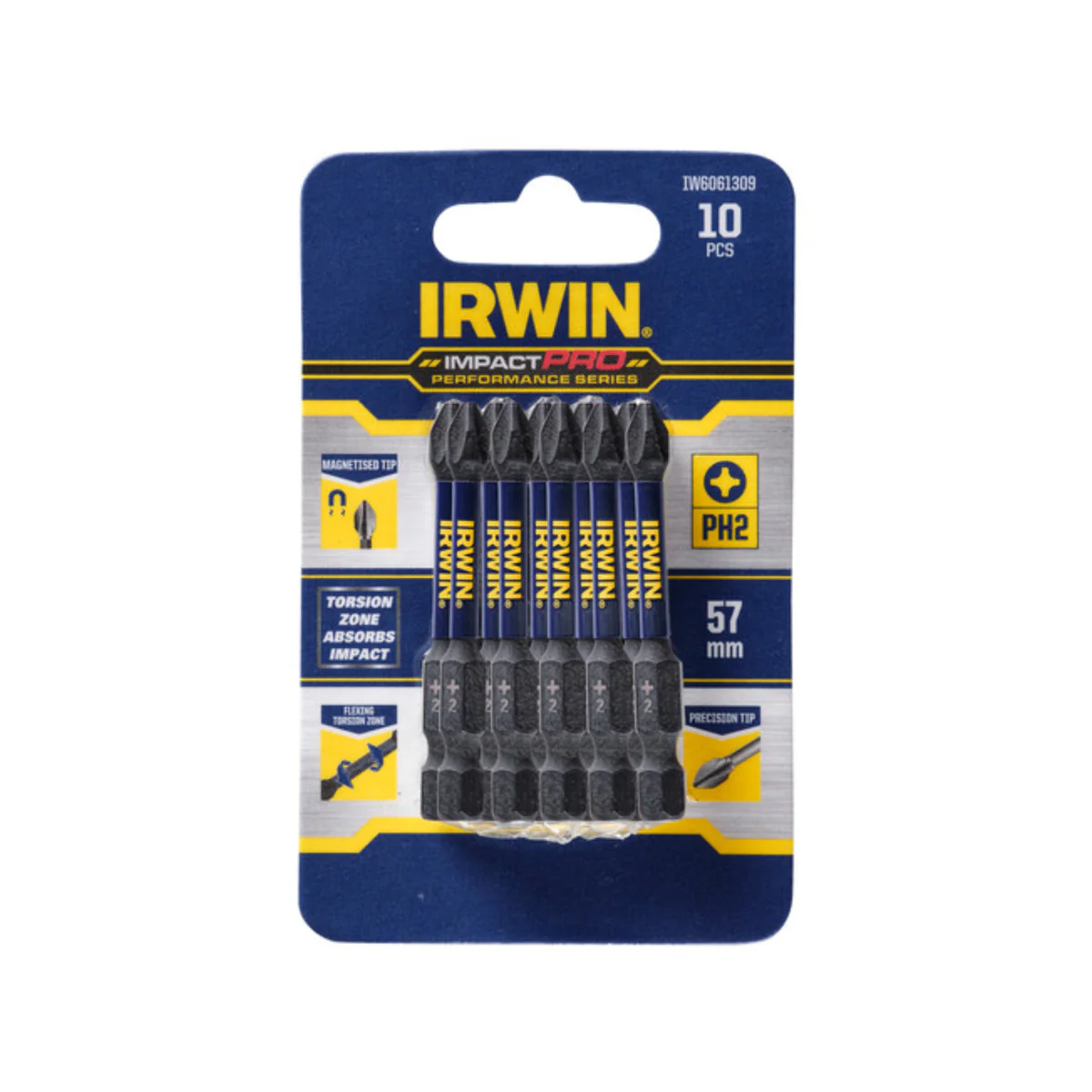 Irwin Impact Pro Performance - 57mm - 10 Pack - High Strength - Magnetised Tips