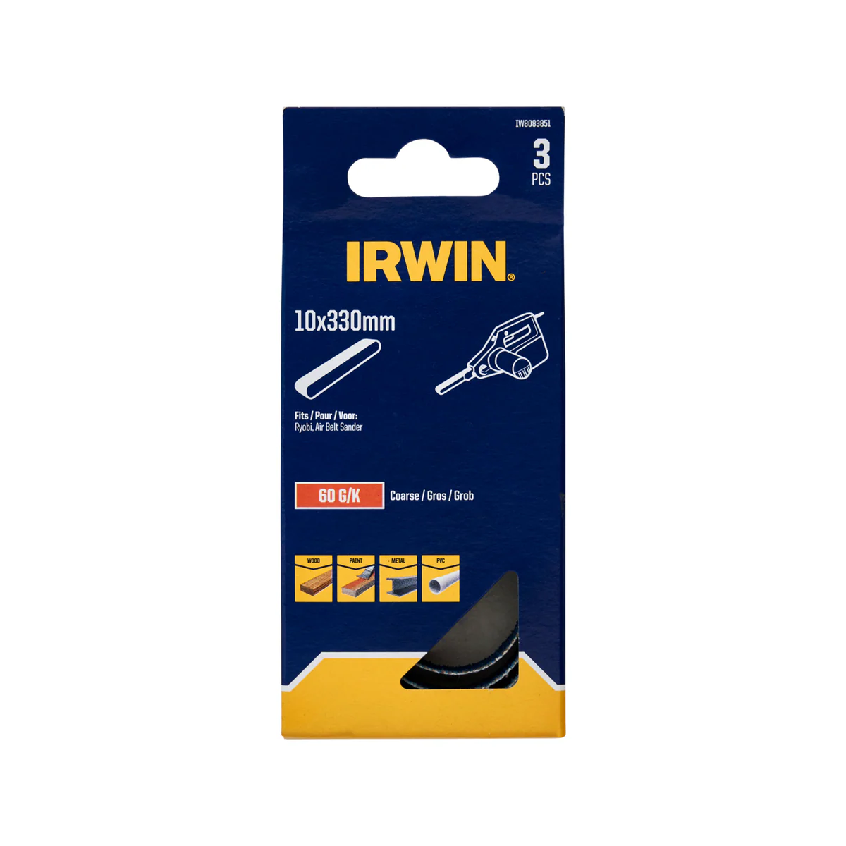 Irwin Powerfile Belt 10mm 60 Grit - 3 Pack - Aluminium Oxide - Durable