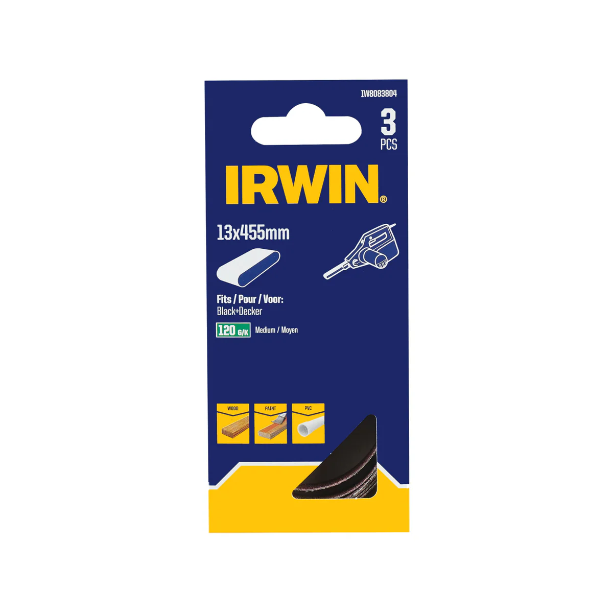 Irwin Powerfile Belt 3 Pack - 13mm - 120 Grit - Aluminium Oxide - Wood & Metal