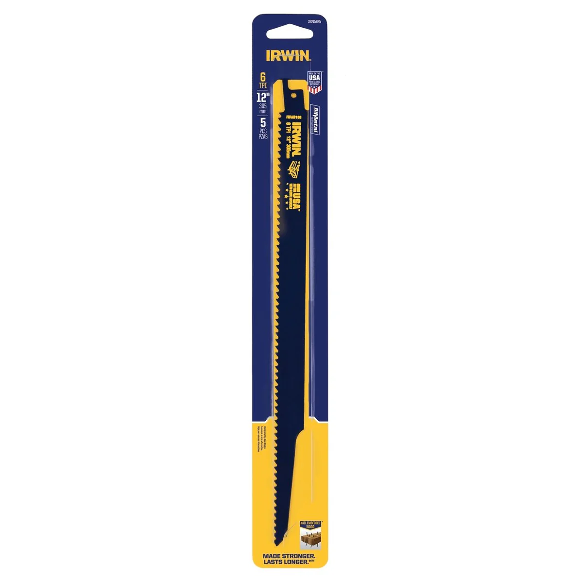 Irwin Bi Metal Wood Cutting Reciprocating Saw Blade 12" 6tpi 5 Pack