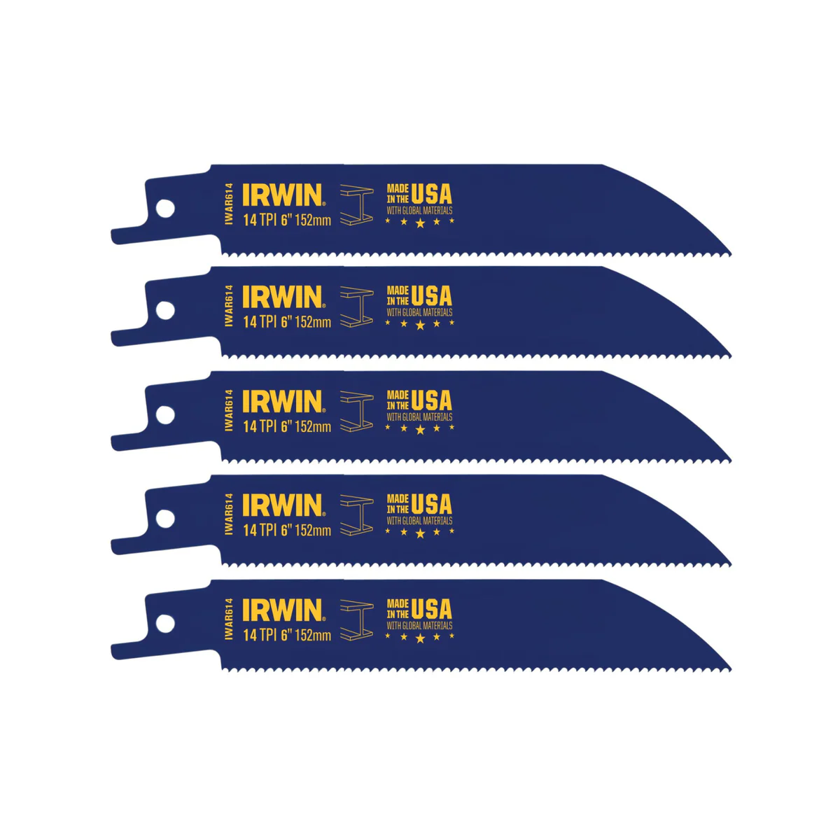 Irwin Bi-Metal Reciprocating Saw Blade 6" 14tpi 5 Pack - Black - Image 2