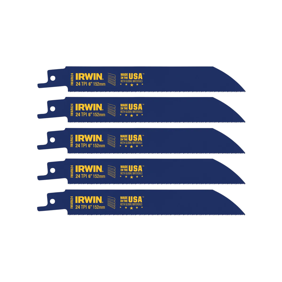 Irwin Bi-Metal Reciprocating Saw Blade 5 Pack - 6" - 24 TPI - Black - Image 3