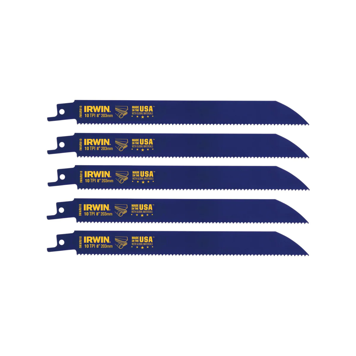 Irwin Bi Metal Reciprocating Saw Blade 5 Pack - 8" 10tpi - Black - Image 2