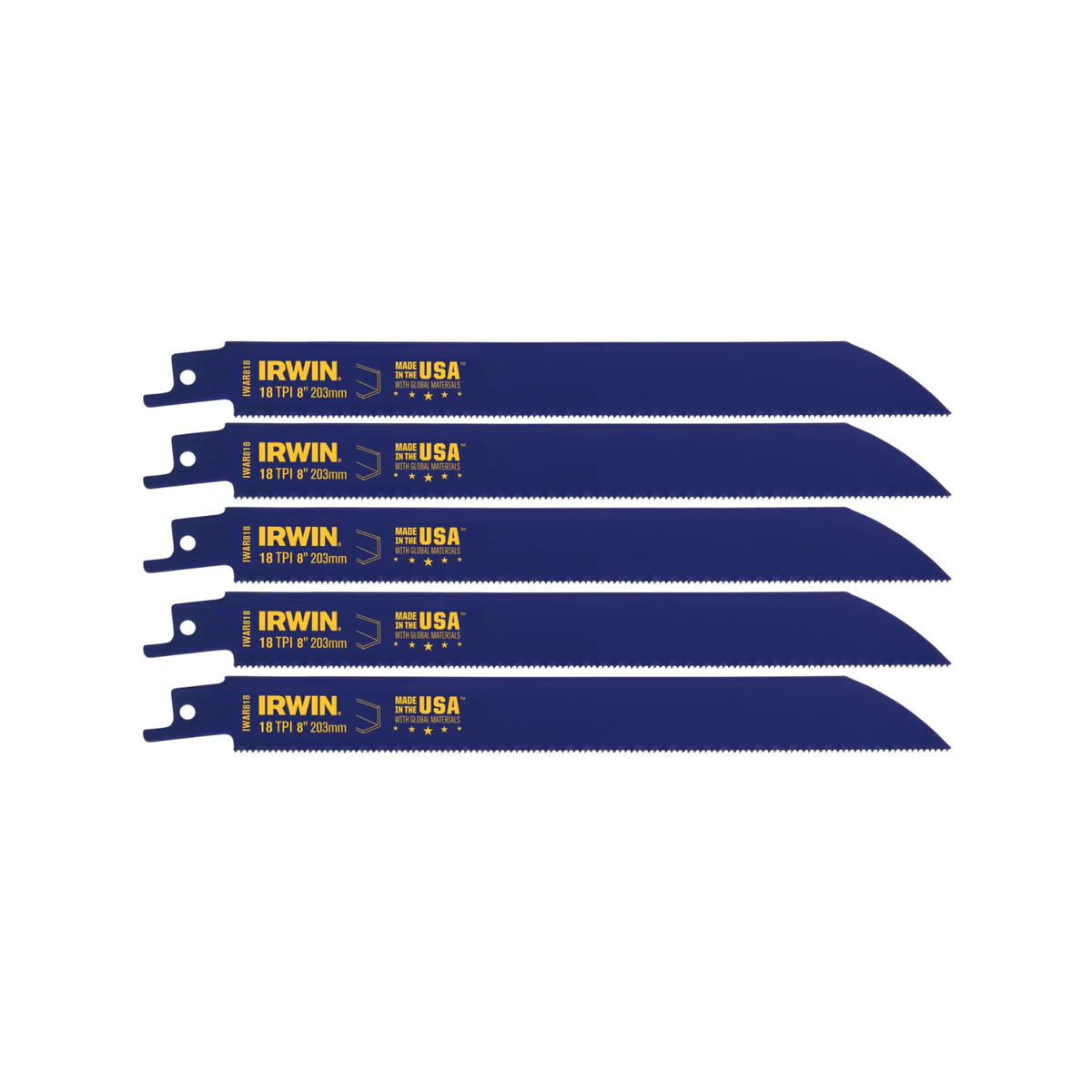 Irwin Bi Metal Reciprocating Saw Blade 5 Pack 8" 18tpi Black - Image 3