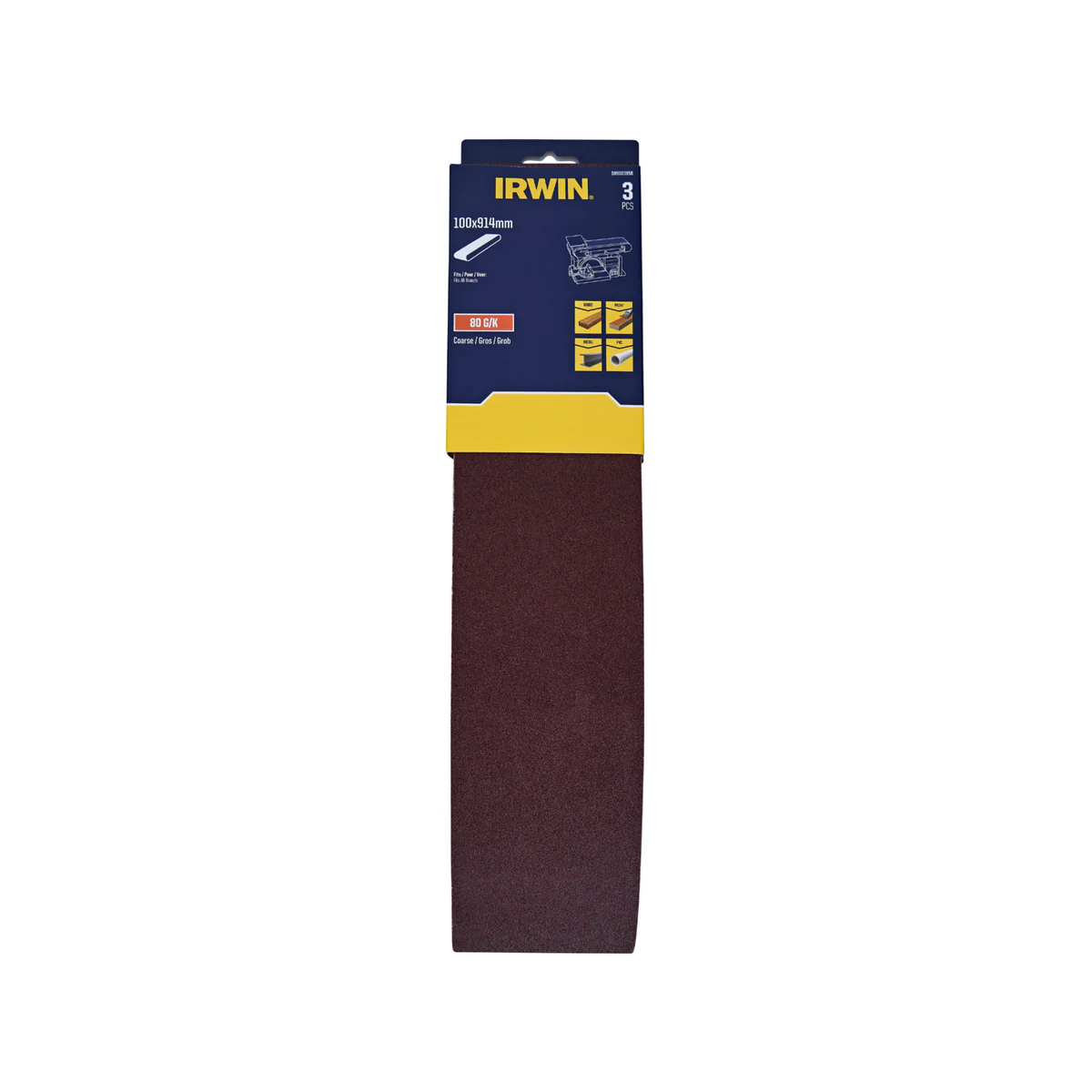Irwin Sanding Belt 3 Pack - 100 x 914mm - 80 Grit - Aluminium Oxide - Wood & Metal