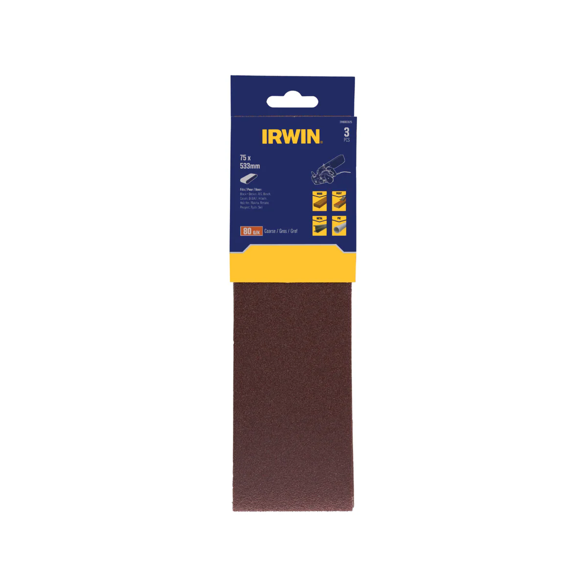 Irwin Sanding Belt 3 Pack - 75 x 533mm - 80 Grit - Woodworking & Metalworking