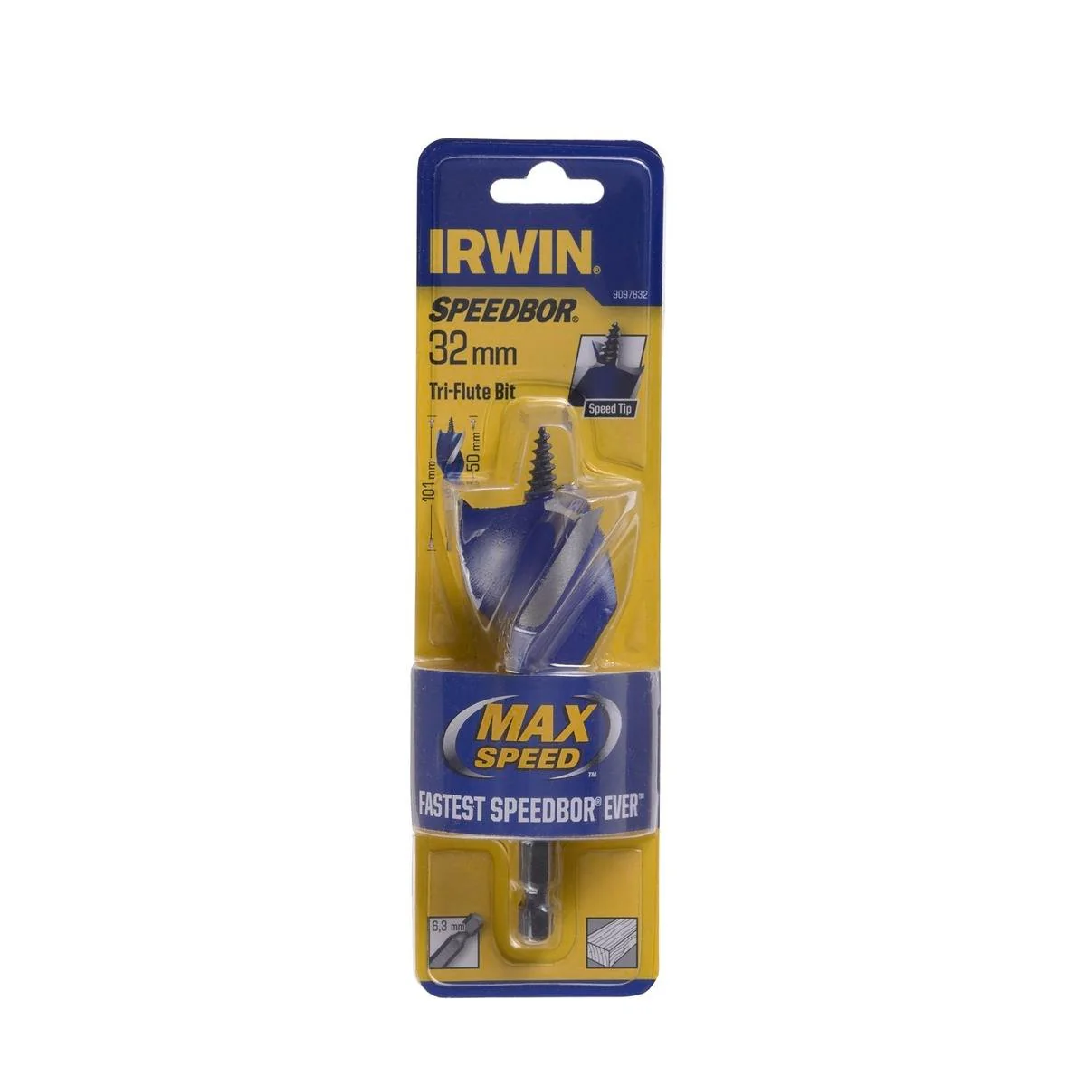 Irwin Speedbor Max Speed Bit 32mm Metal Quick Change Tri-Flute
