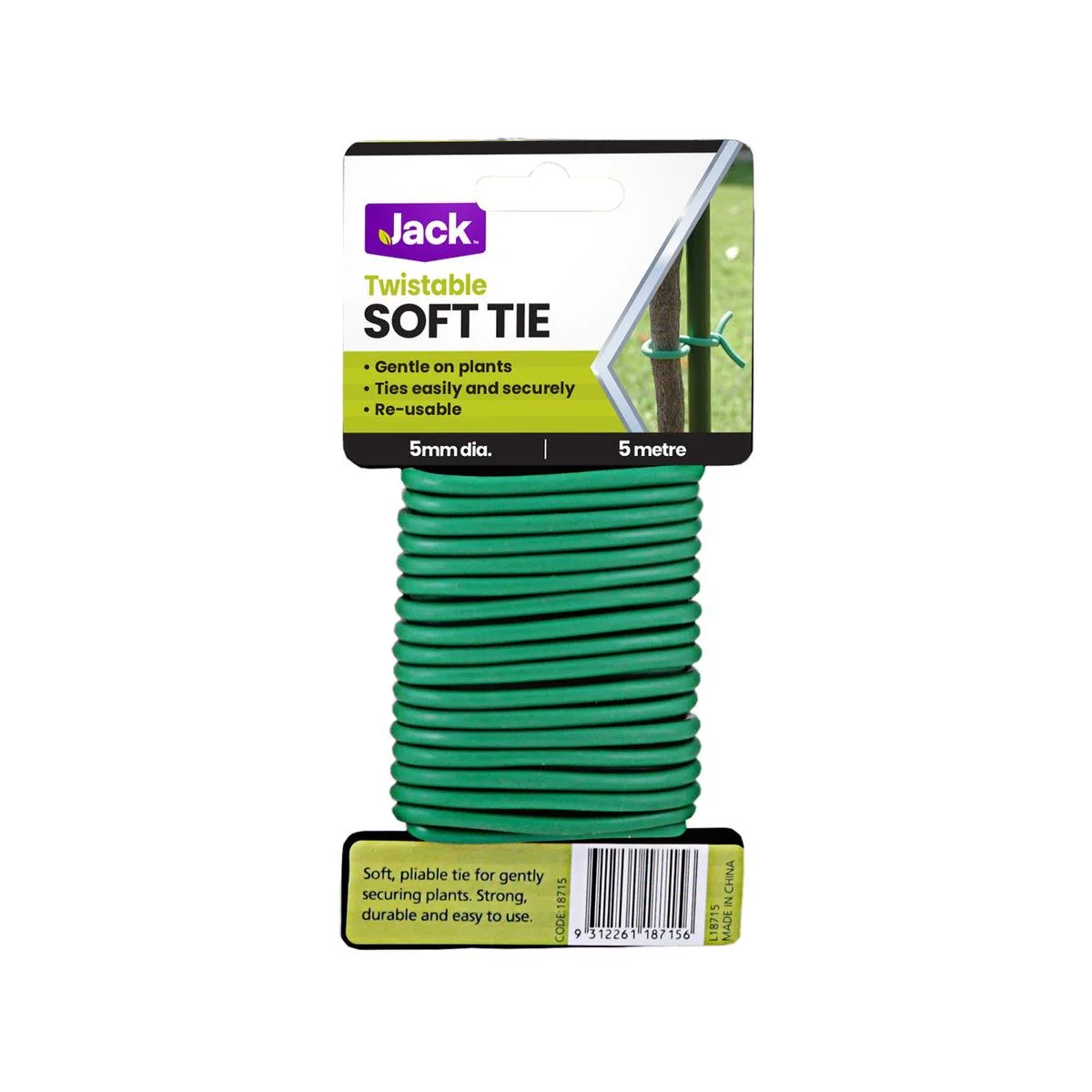 Jack Plant Tie - 5mm x 5m - Steel & Rubber - Soft Coating