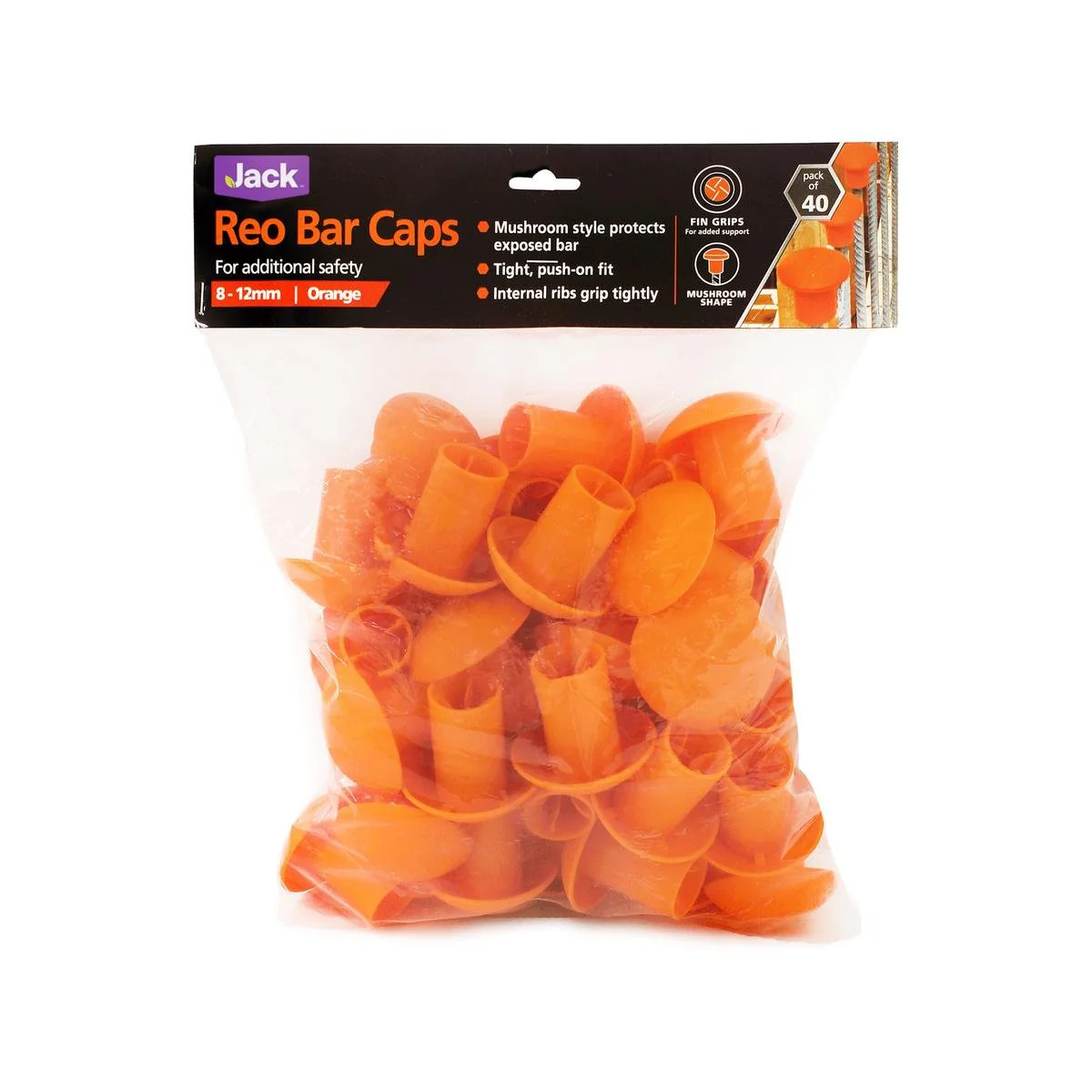 Jack Reo Bar Caps - 8-12mm - Orange - Mushroom Shape - 40 Pack