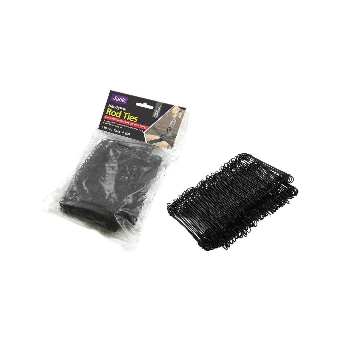 Jack Rod Tie 110mm Black Annealed Steel 200 Pack Durable Ties