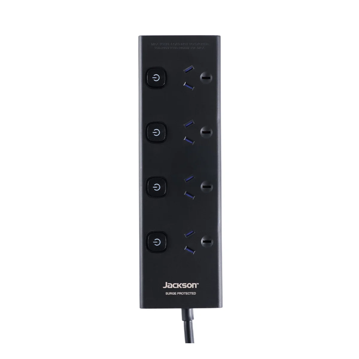 Jackson 4 Outlet Powerboard - 1.8m Lead - Black - Surge Protection - Individual Switches - Image 2