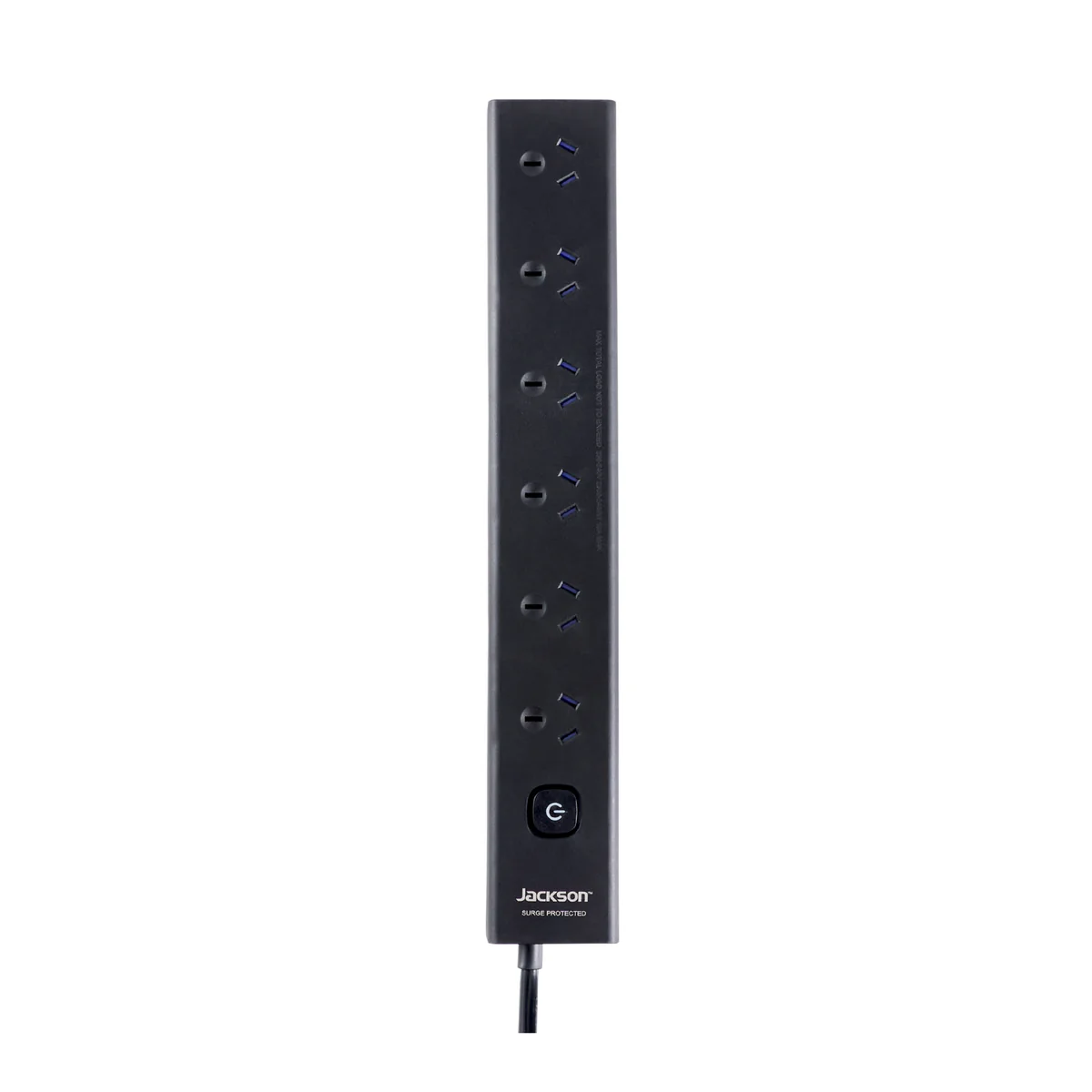Jackson 6 Outlet Powerboard - 1.8m Lead - Black - Surge Protection - Safety Shutter Sockets - Image 2