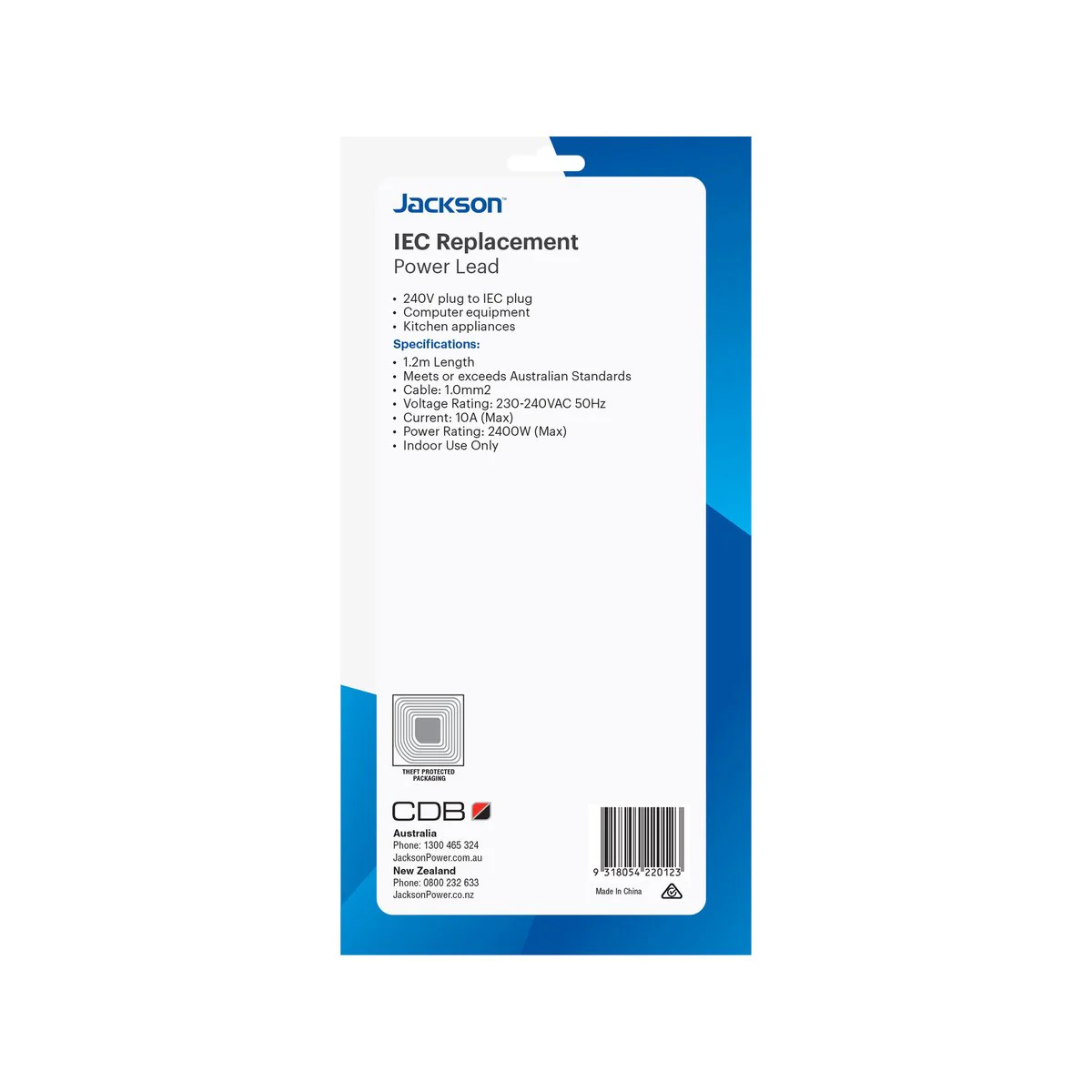 Jackson Replacement IEC Lead - 1.2m - Plastic - 250V - Image 2