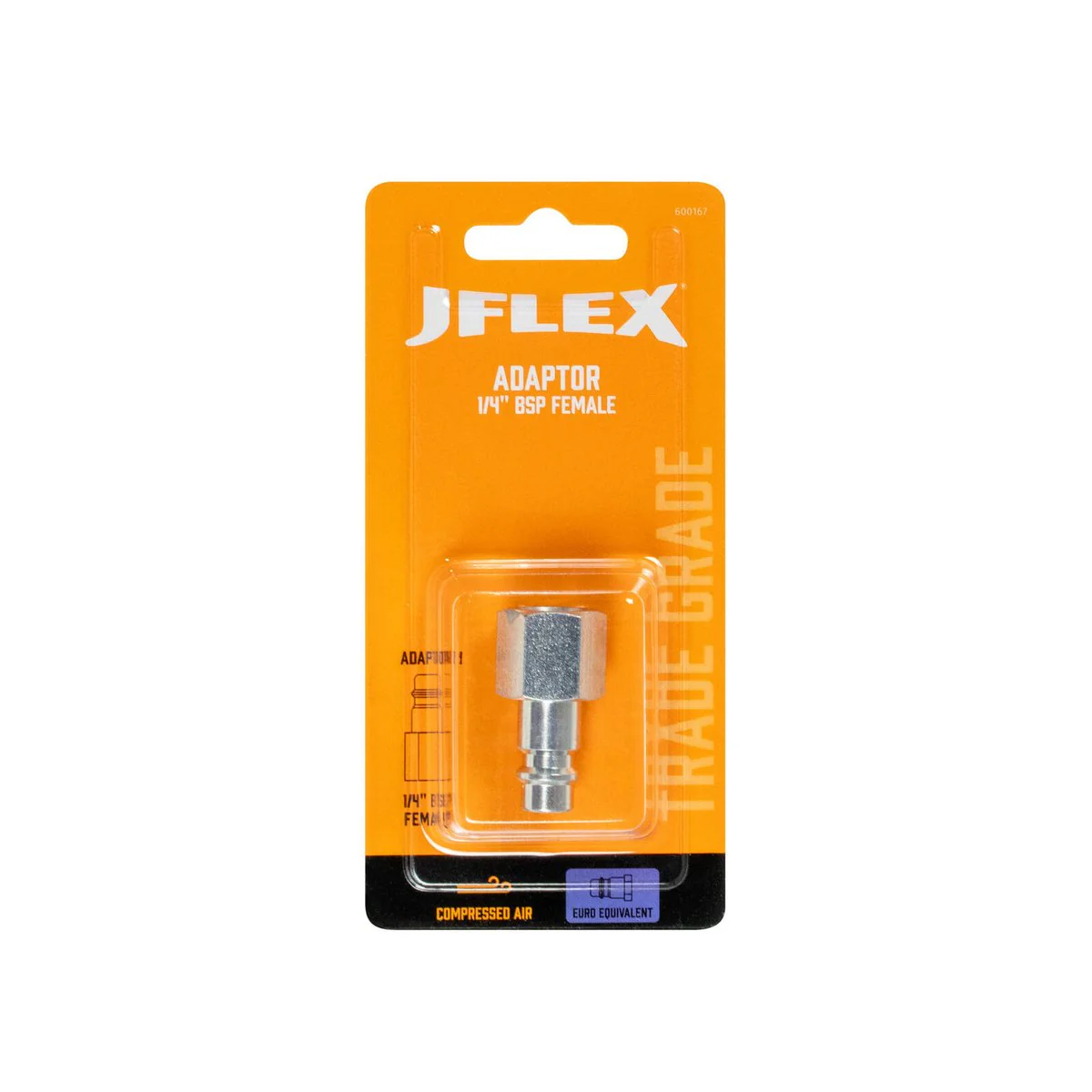 Jflex 1/4 BSP Female Euro Style Adaptor - High Airflow 115 CFM - Plated Steel - Image 2