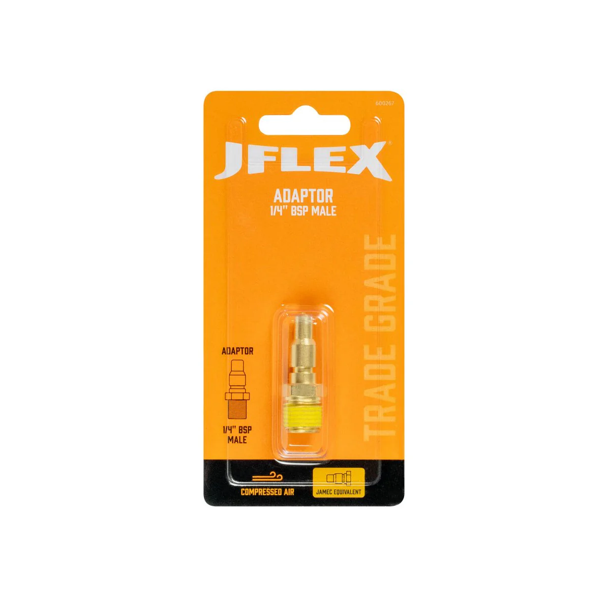 Jflex 1/4 BSP Male Adaptor - Brass - Suits Jamec Twin Button - 14mm - Image 2
