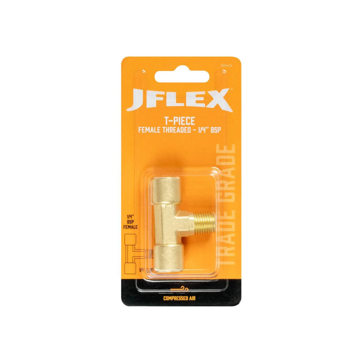 Jflex Brass Tee Piece - 1/4" BSP Male and Female - 35mm x 35mm x 18mm - Durable Air Fitting - Image 2