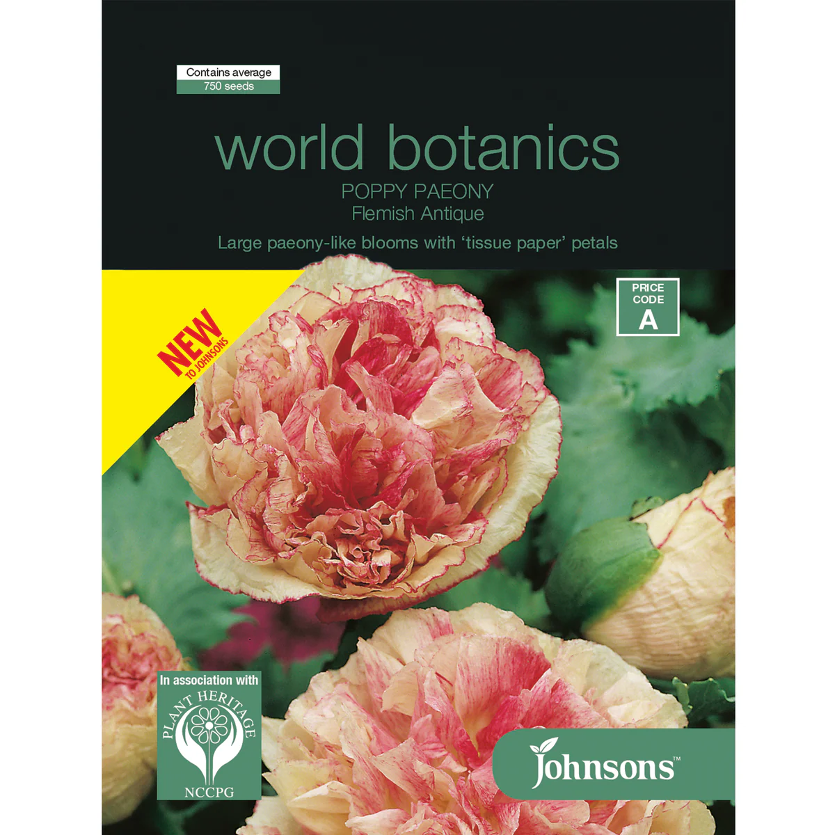 Johnsons Poppy Paeony - 750 Seeds - Seed - Large Double Blooms