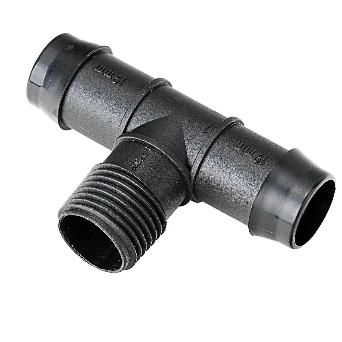 K Rain 19mm Barbed Tee 15mm Bsp Male 10 Pack - Black - 110mm x 20mm x 280mm