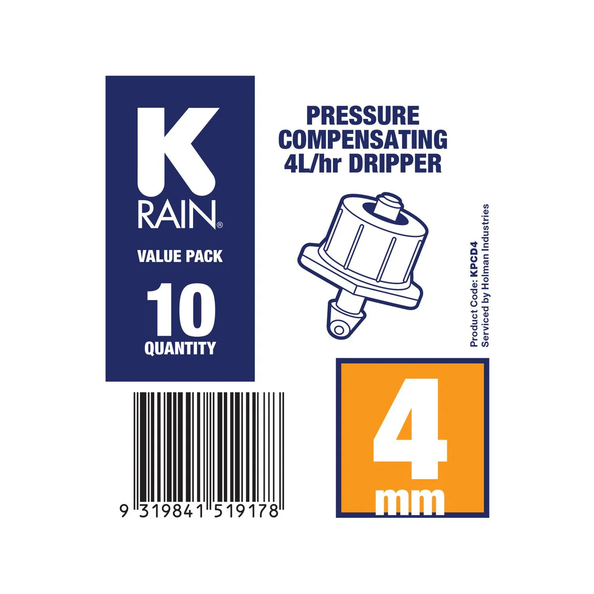 K Rain 4mm Pressure Compensating Dripper 10 Pack - 4L/hr - Black - Image 3