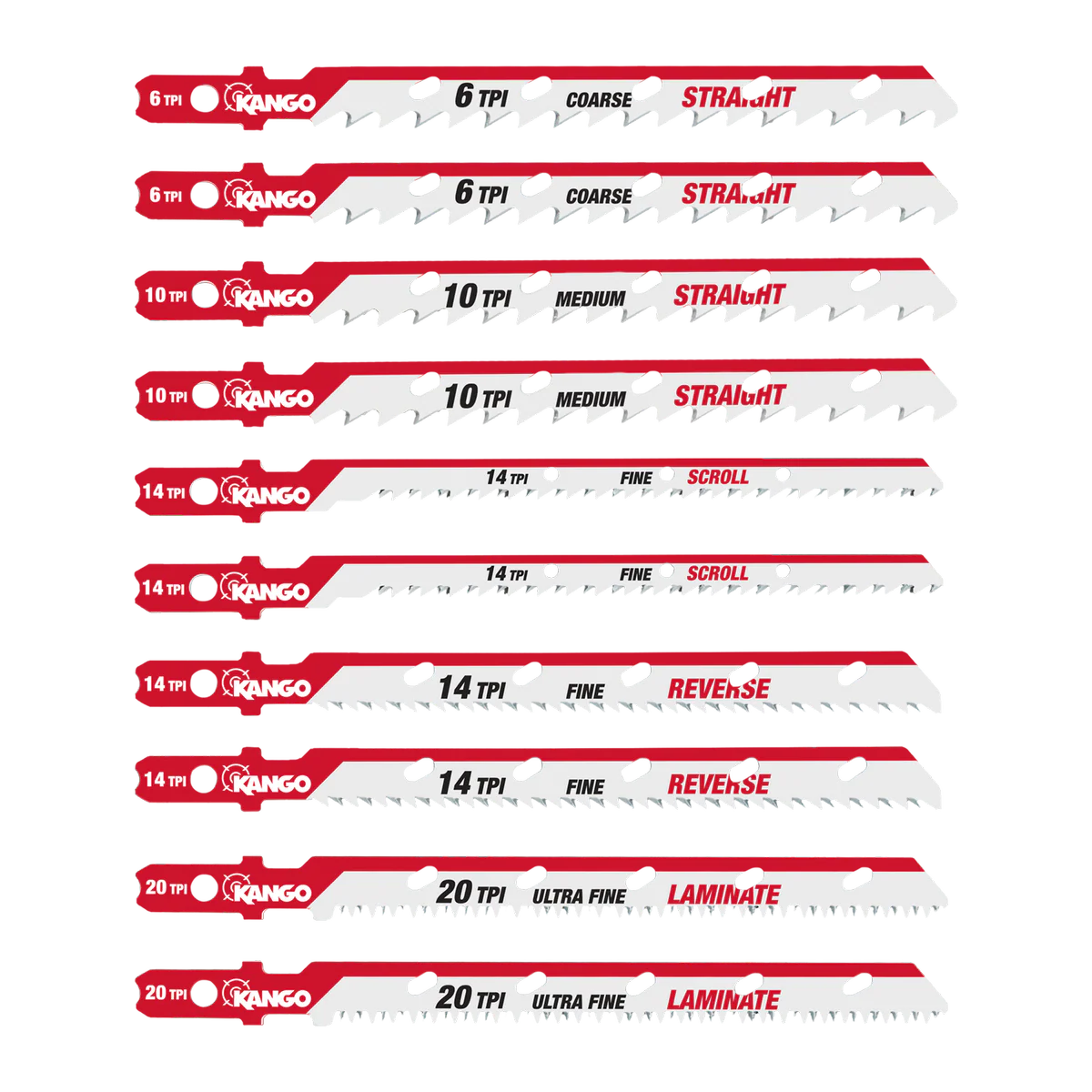 Kango 10 Piece Wood Jigsaw Blade Set - 102mm x 13mm x 124mm - Precision Cutting - Image 2
