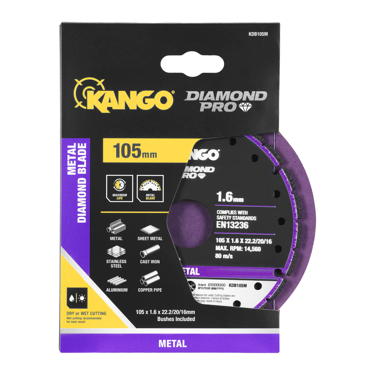 Kango 105mm Metal Diamond Blade - Cutting Sheet Metal, Stainless Steel, Copper, Aluminium - High Efficiency, Durable