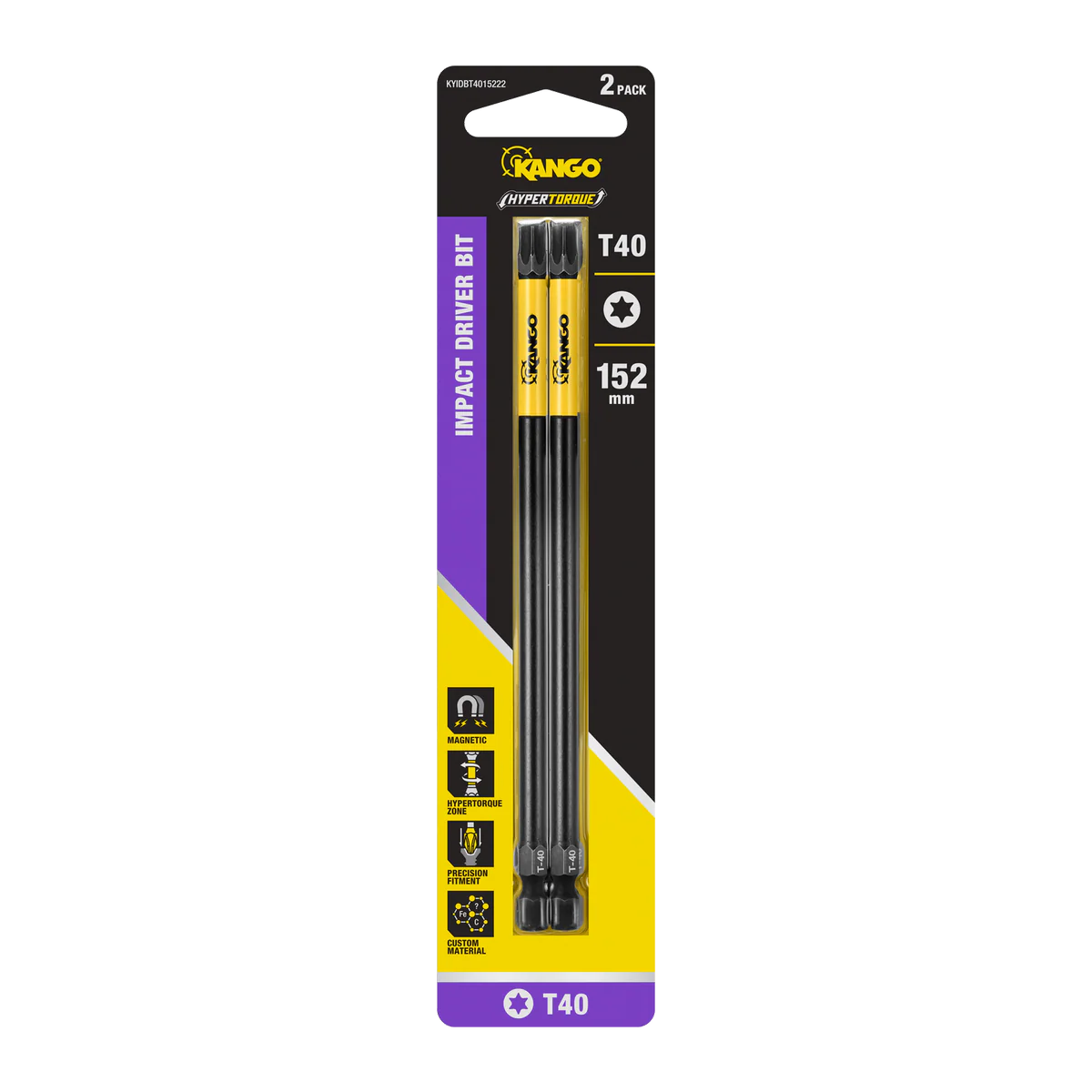 Kango 152mm TX40 HYPERTORQUE Impact Driver Bits 2 Pack - High Torque - Magnetic Tips