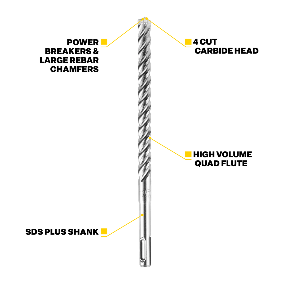 Kango 16mm x 260mm K4 SDS Plus Drill Bit - Solid Carbide Tip - Low Vibration - Image 2