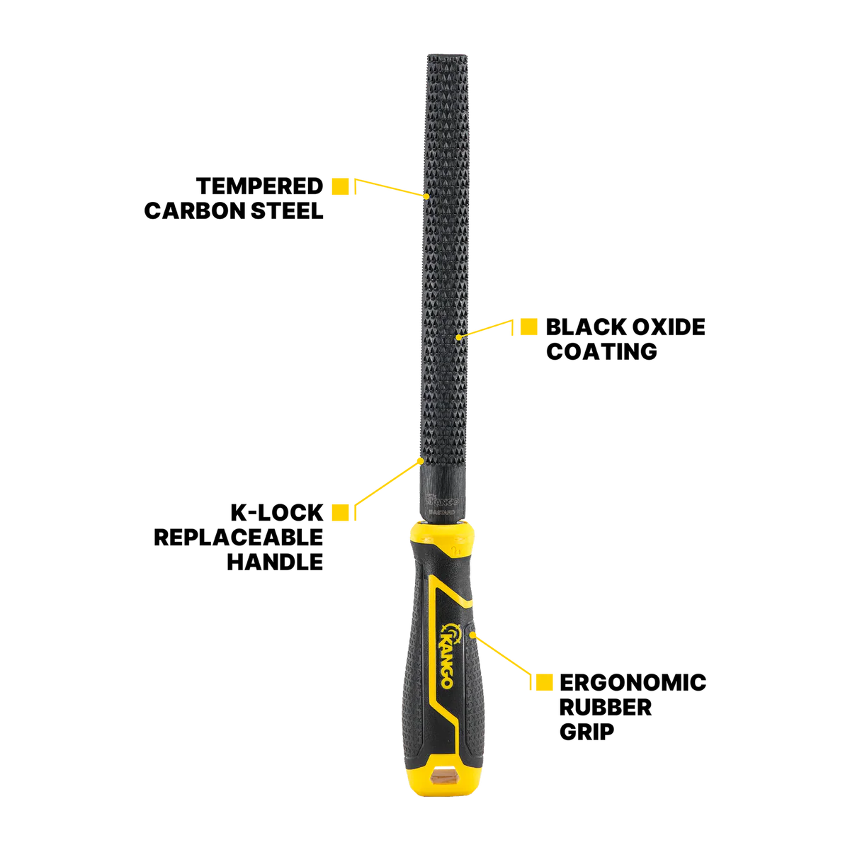 Kango 200mm Half Round Cabinet Bastard Cut Rasp - Tempered Steel - Black - Image 2