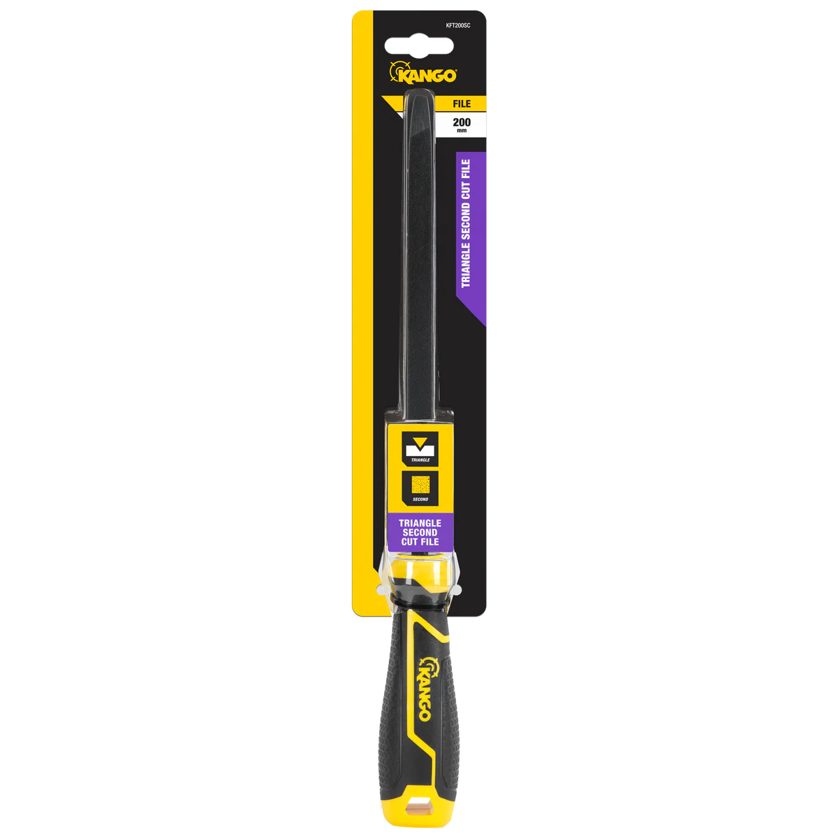 Kango 200mm Triangle Second Cut File - Tempered Carbon Steel - Black