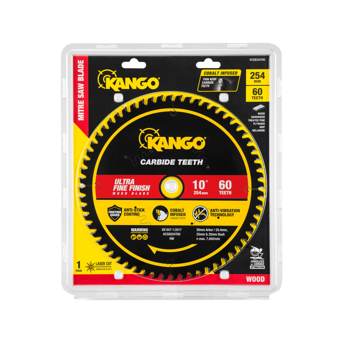 Kango 254mm 60t Wood Mitre Saw Blade - Cobalt-Infused Carbide - Image 2