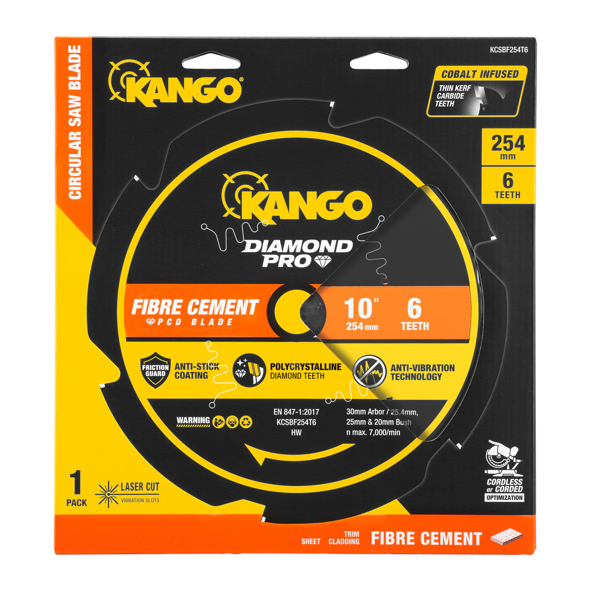 Kango 254mm 6T Diamond Pro Fibre Cement Mitre Saw Blade - Precision Cutting - Anti-Stick Coating - Image 2