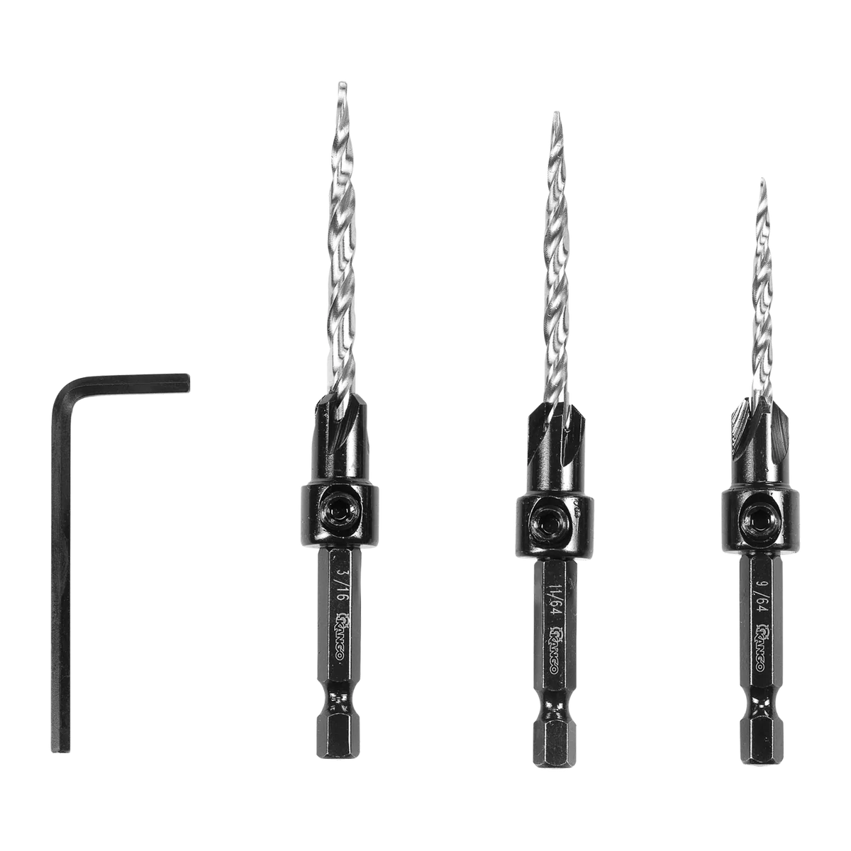 Kango 3 Piece Countersink Drill Bit Set - 3.57mm/4.36mm/4.76mm - HSS - Image 2