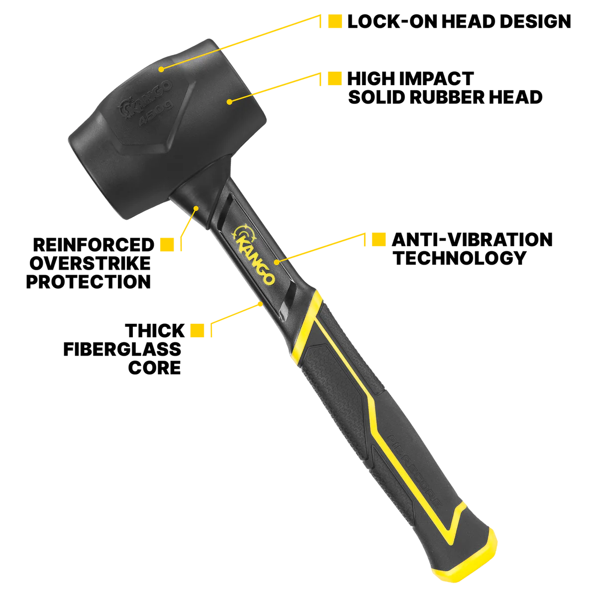 Kango 450g Black Rubber Mallet - High-Density Rubber - Durable Design - Image 2